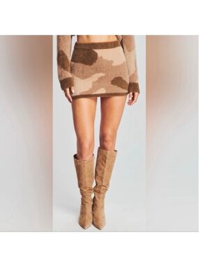 Women's Seroya Green Olive Camo Fuzzy Mini Skirt S